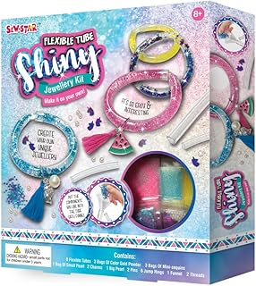 طقم أنابيب مرنة لامعة مع حلي، مجموعة حرف يدوية يمكنك صناعتها بنفسك للأطفال بعمر 8 سنوات فما فوق مناسبة كألعاب للبنات والأولاد وهدية عيد ميلاد والكريسماس للنمو والمتعة من سيو ستار، موديل SS-20-017
