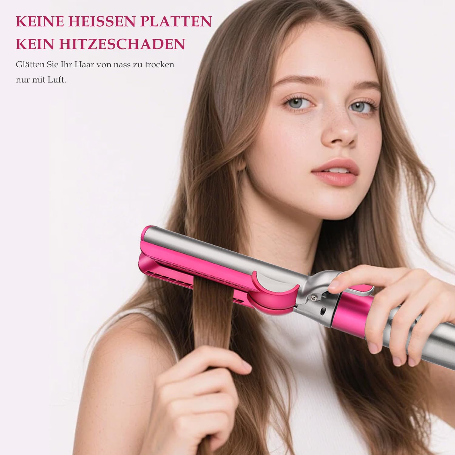 Haarglätter-Aufsatz für Dyson Airwrap, Kompatibel mit HS01/HS05/HS08, Airflow Technologie ohne Heizplatten, Gleichzeitiges Trocknen und Glätten mit Luftstrom, Reduziert Hitzeschäden, Fuchsia