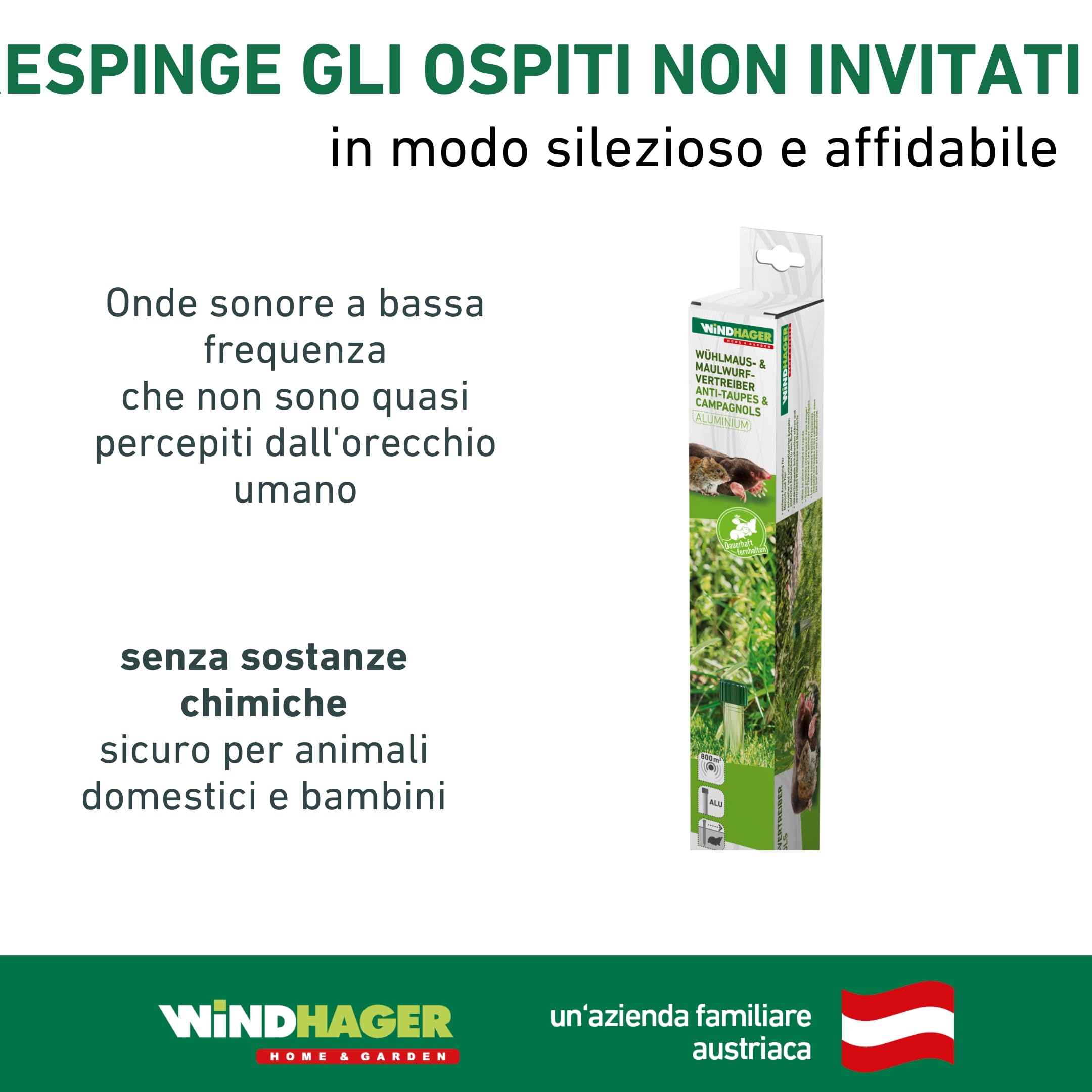 Windhager espulsore di Vole Alluminio, Repellente della Mole, Repellente della Talpa, Difesa della Talpa, Superficie Efficace ca. 800 m², 02130