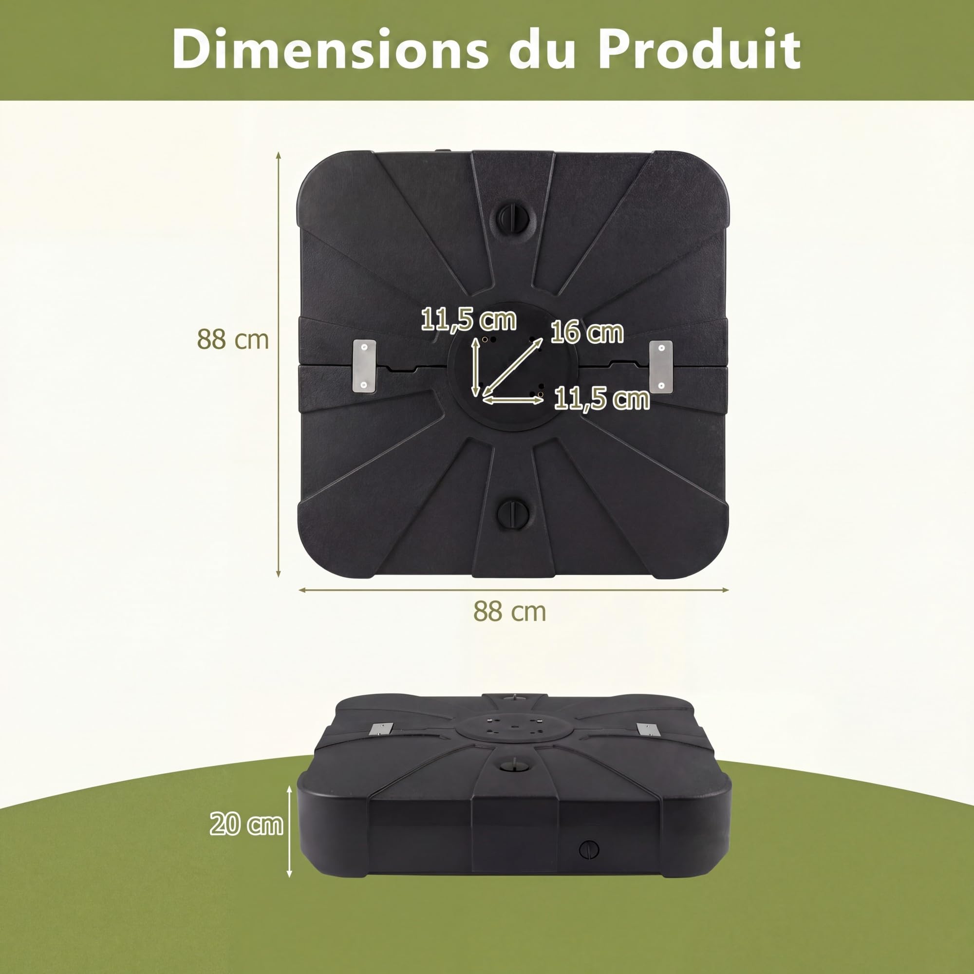 RELAX4LIFE Base de Parasol Déporté avec roulettes, HDPE 170 KG (Noir)