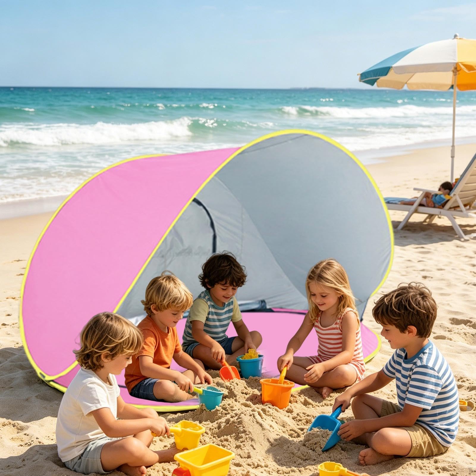 Tenda Da Spiaggia Con Solare Pensilina Portatile da Esterno | Rifugio Dal Sole Per La Spiaggia per 2-3 Persone Ideale per Vacanze Estive All'Aria Aperta Viaggi Trekking Escursionismo e