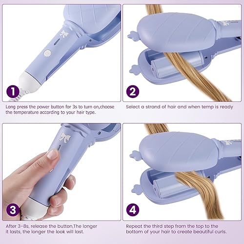 Miniatura 6 de Rizador de pelo pequeño, rizador de 1.260 in, temperatura ajustable, se calienta rápidamente, mini ondas, rizadores de pelo para mujeres, color beige