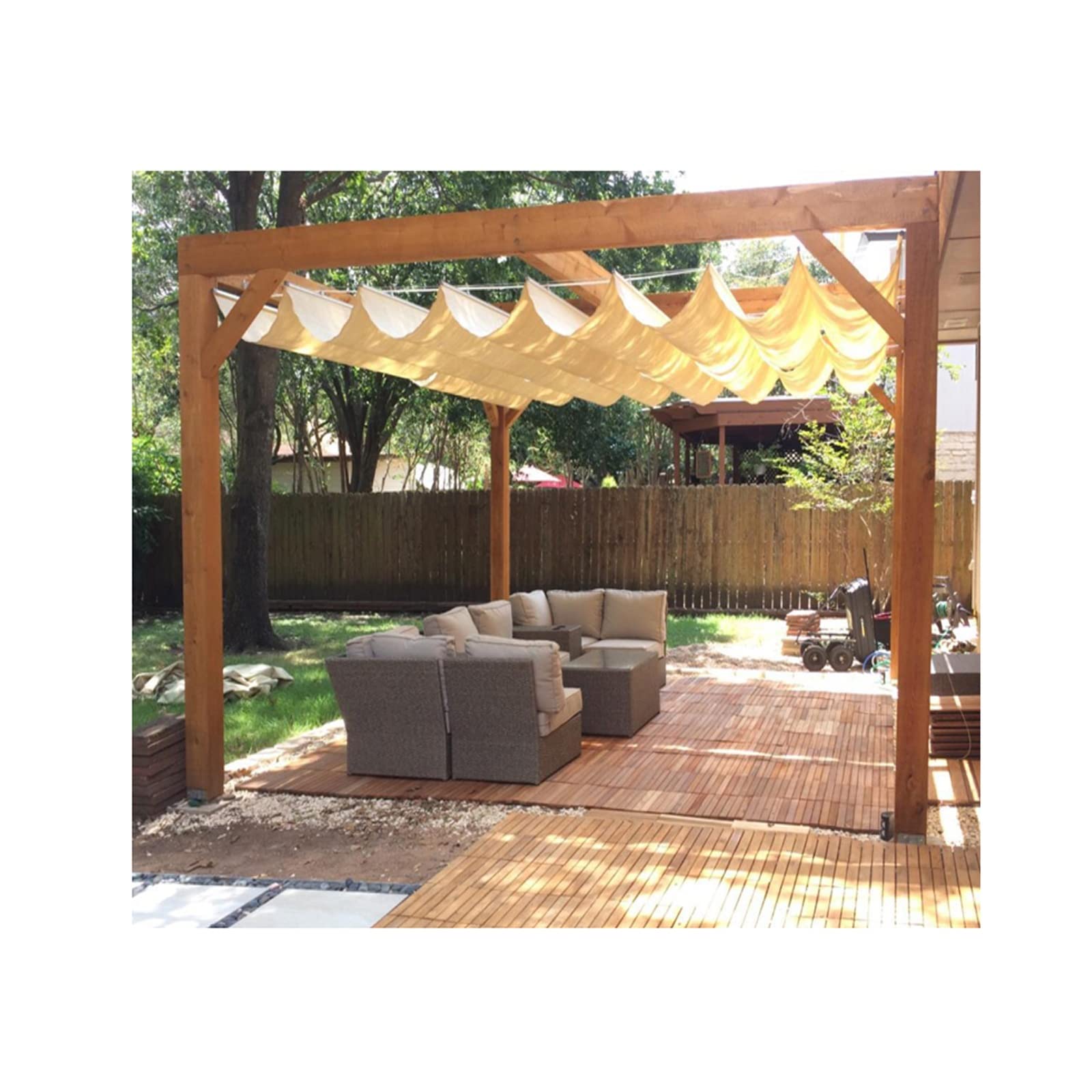 Voile d'ombrage rétractable anti-UV pour pergola et patio extérieur