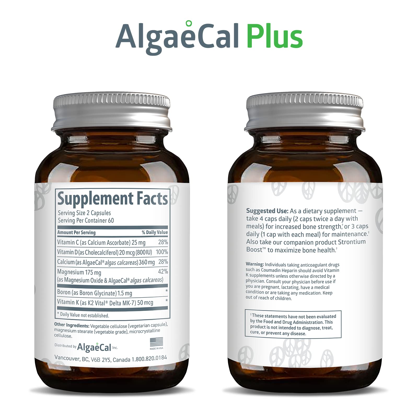 AlgaeCal Plus Calcium Supplement, Natural Red Algae PlantBased with