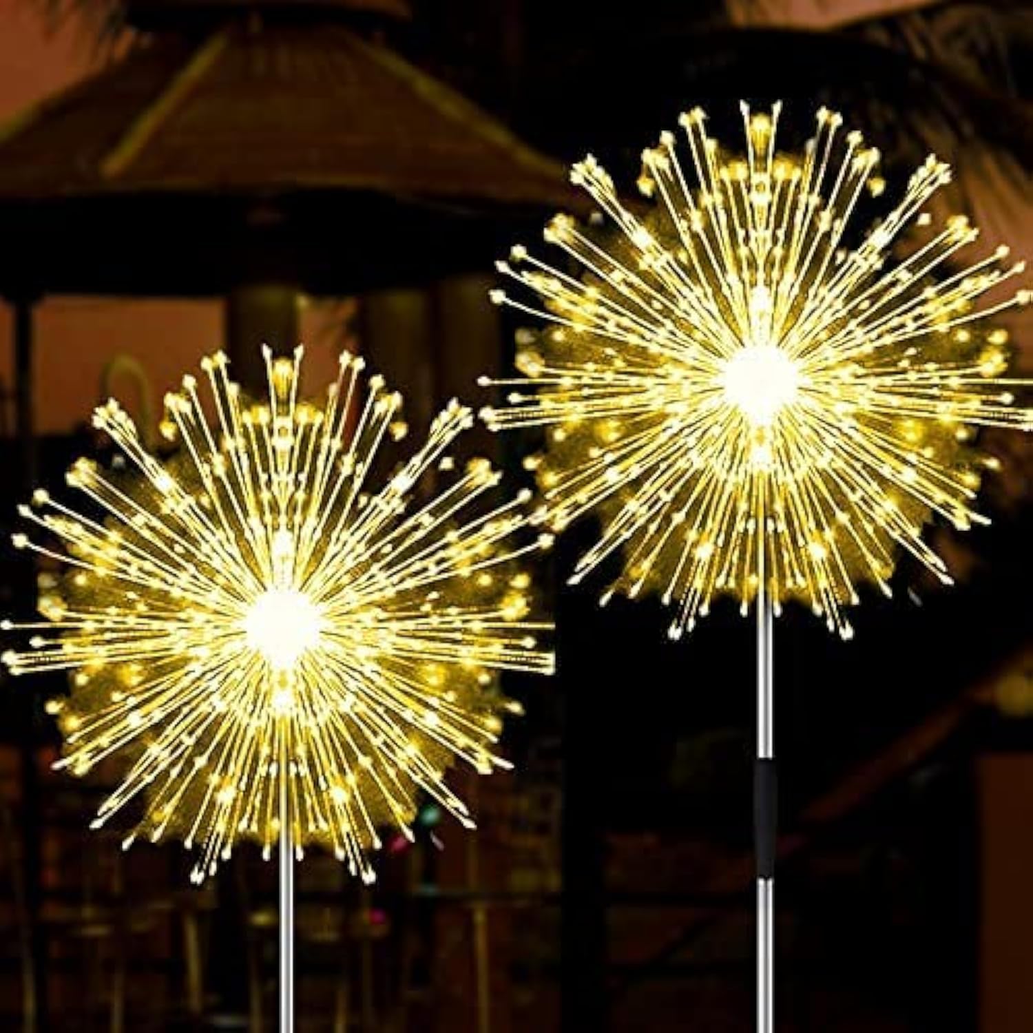 JJGooSolar Garden Lights Solar Firework Lights, 2 Pack 135 LEDs 2 Lighting Modes Solar Lights Outdoor Waterproof for Garden Patio Walkway Pathway Party Wedding Christmas Decorative - Warm White