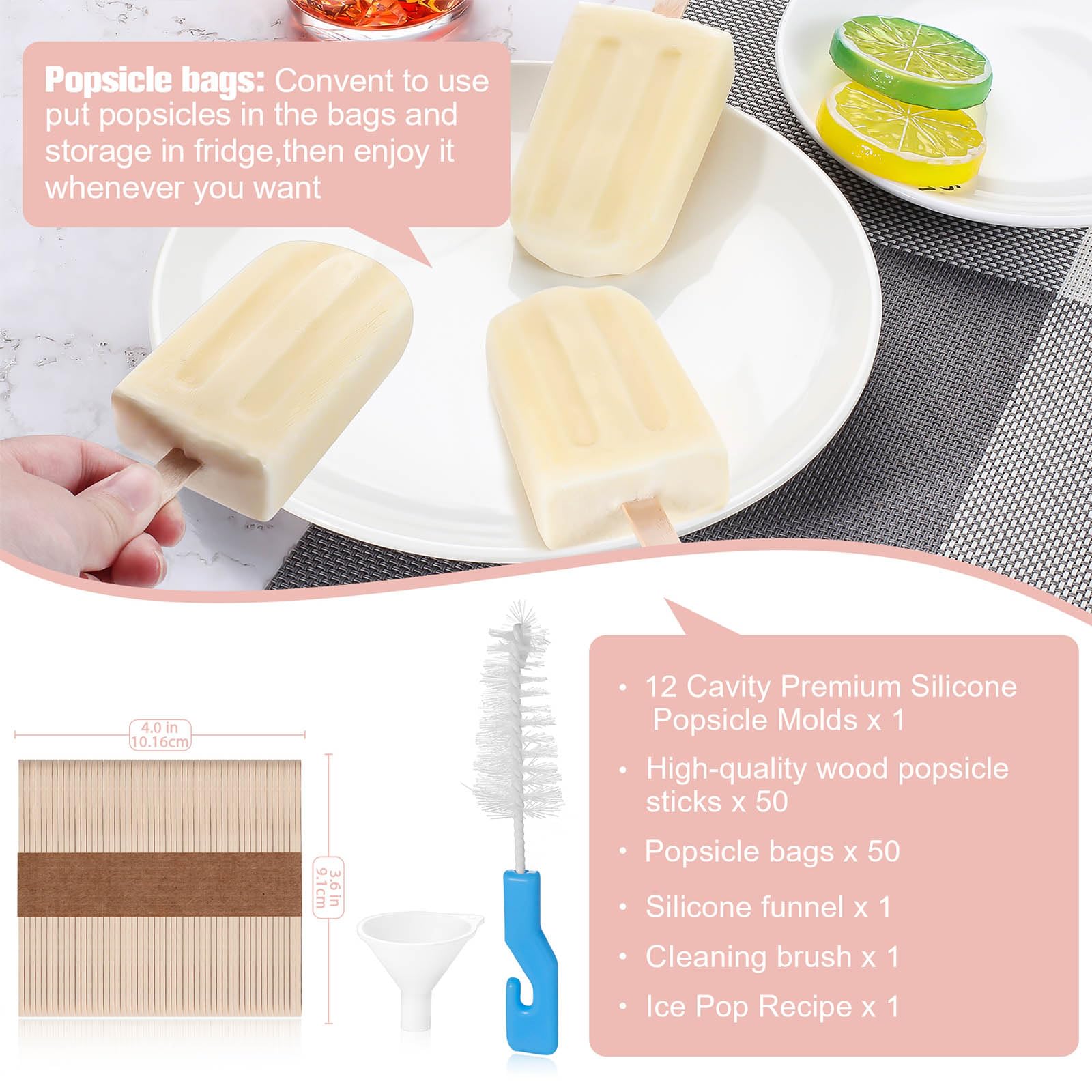 XPOOP Stampi per ghiaccioli in silicone, 2 stampi per torte con 100 bastoncini di legno, atossici senza BPA, facili da rilasciare e pulire, design multi-cavità, senza disordine e salvaspazio