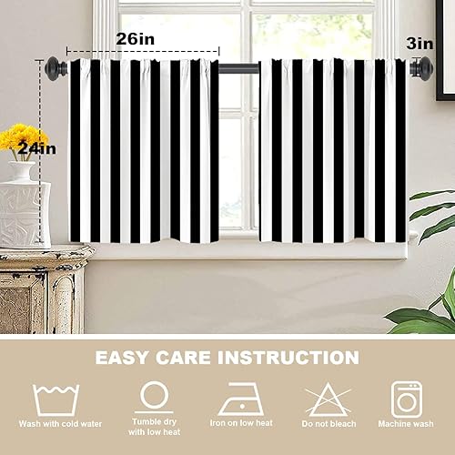 Miniatura 5 de Cortinas opacas de estilo cebra geométricas negras y blancas para ventanas, cortinas opacas de poliéster multicapa para cocina, paquete de 2