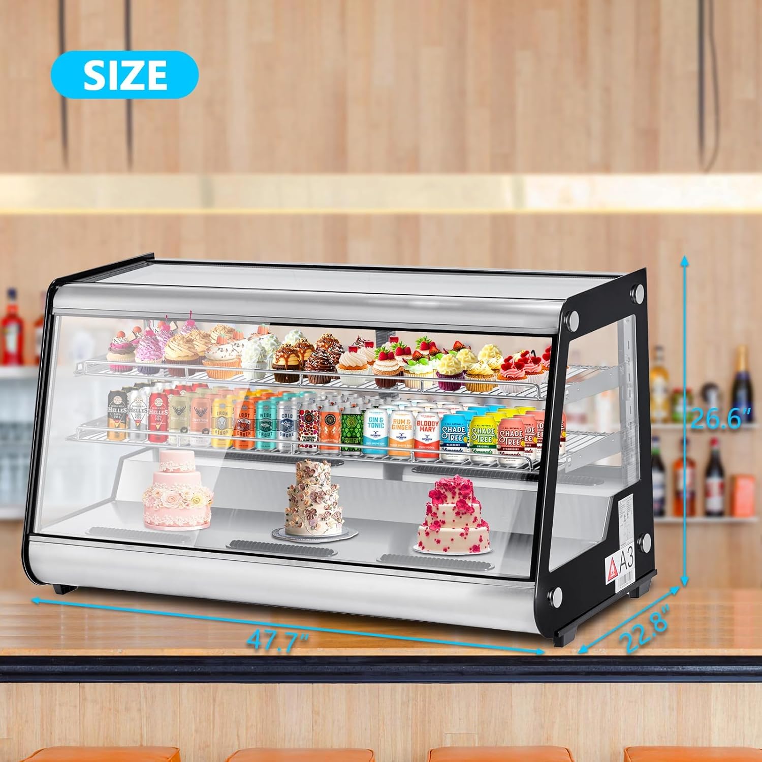 8.1 Cu.Ft Commercial Glass Door Refrigerator | Countertop Display Fridge with LED Lighting for Bakeries, Cafes, Convenience Stores | Energy Efficient, Adjustable Shelves, Auto-Closing Door
