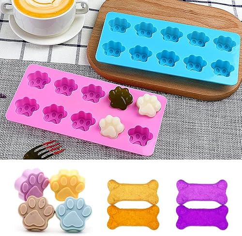 Miniatura 5 de Juego de 7  4 moldes de silicona reutilizables en forma de pata y hueso y 3 paquetes de cortador de galletas de hueso de acero inoxidable para