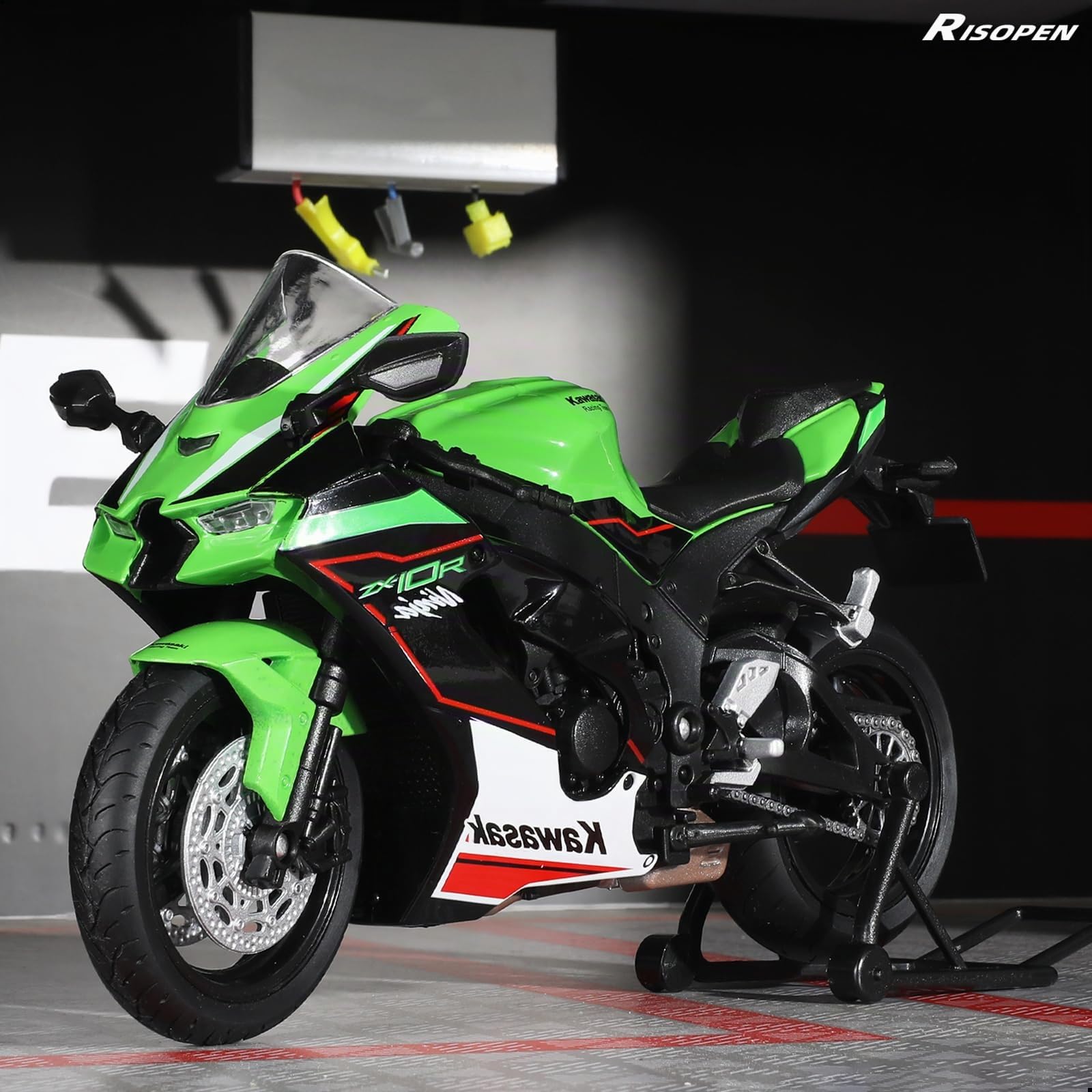 1:12 juguete de modelo de motocicleta compatible con Kawasaki Ninja ZX-10R Metal fundido a presión con modelo de motocicleta de plástico no requiere montaje, mini moto prefabricada para