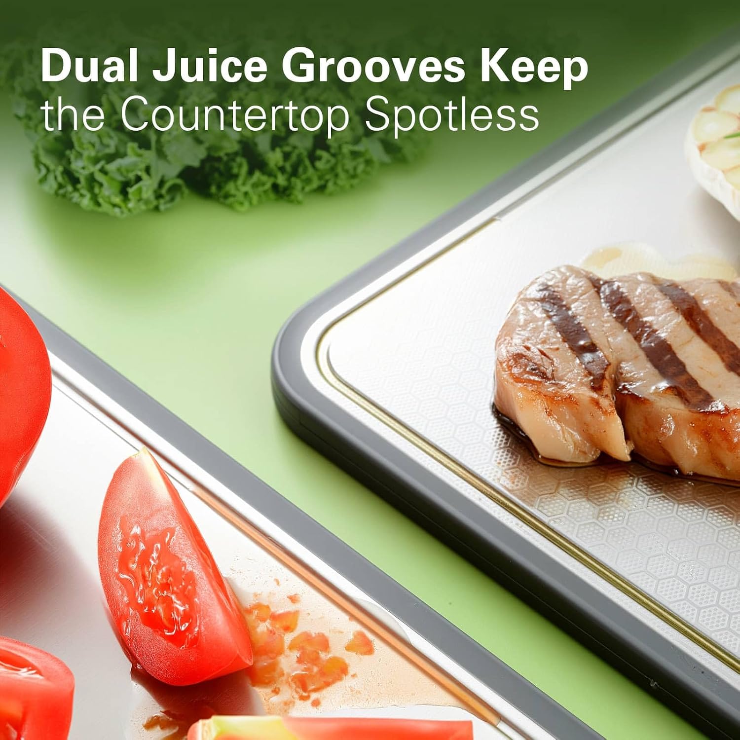 Stainless Steel Cutting Board 16''×11'', Double Sided 304 Steel Cutting Board for Meat, Vegetables & Fruits, Heavy Duty Rust-Resistant Chopping Board for Kitchen with Juice Groove on Both Sides