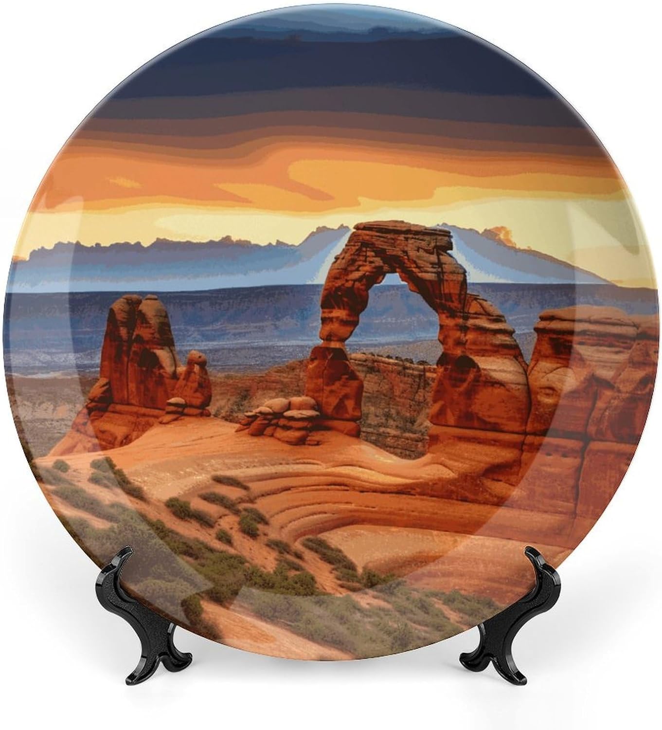Arches National Park Bone China Decorative Plate with Display Stand, Ceramic Ornaments Plate for Wall Hanging, Personalized Porcelain Plates for Office, Living Room 8inch