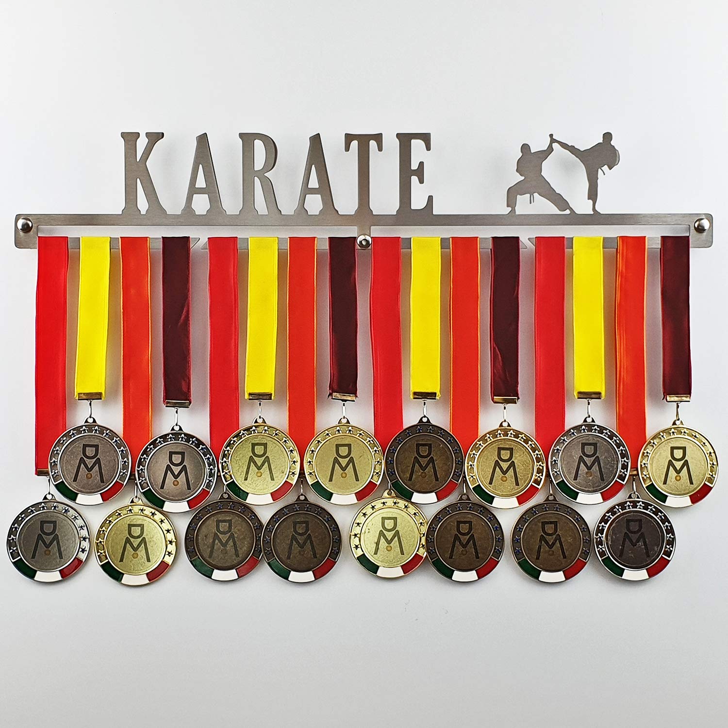 MEDALdisplay Karate - Medaillen Aufhänger - Wandhalterung für Medaillens Kampfkunst, Karateka - Medaillenhalter - Sport Medal Hanger - Gebürsteter Edelstahl - 100% Made in Italy