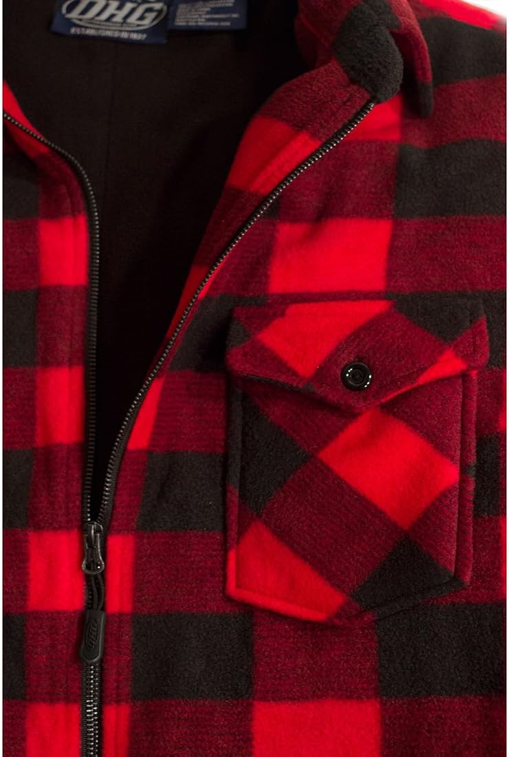 Dutch Harbor Gear Mens Buffalo Plaid Fleece Jacket XX-Large, Red