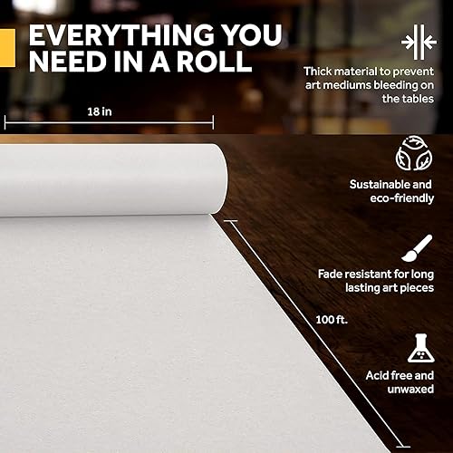 Miniatura 4 de Rollo de papel kraft blanco para artes y manualidades, paquete de 2 rollos de 18 pulgadas por 100 pies, ideal para pinturas, arte de pared, papel de