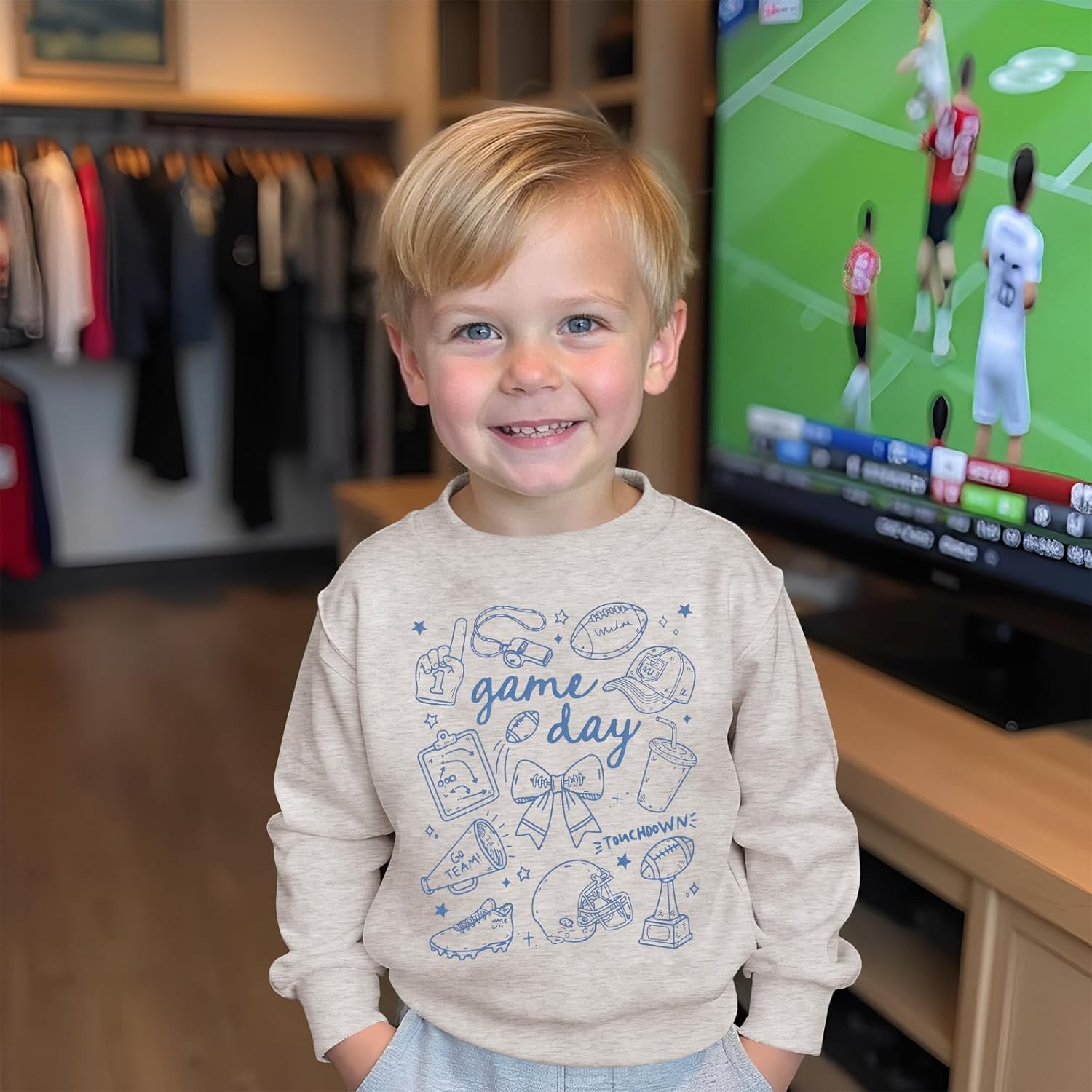 Toddler Baby Boy Girl Football Outfit Game Day Sweatshirt Letter Print Long Sleeve Shirt Crewneck Pullover Tops - Image 4