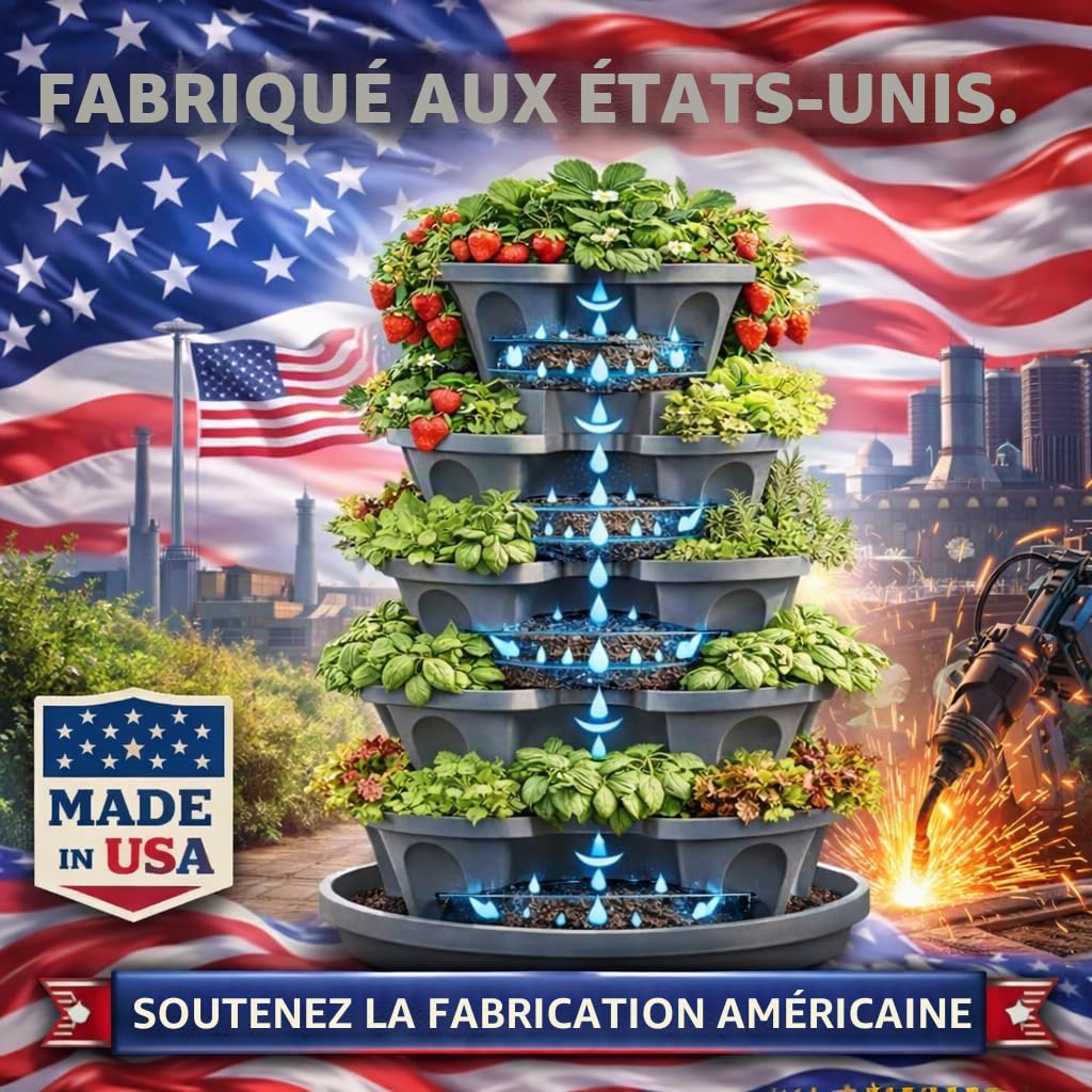 Jardin de Fraises empilable à 5 Niveaux – Jardinière empilable intérieur/extérieur de 24 litres avec Soucoupe Goutte à Goutte – Cultivez des Herbes, des Fraises et des Fleurs dans la Cuisine ou Le