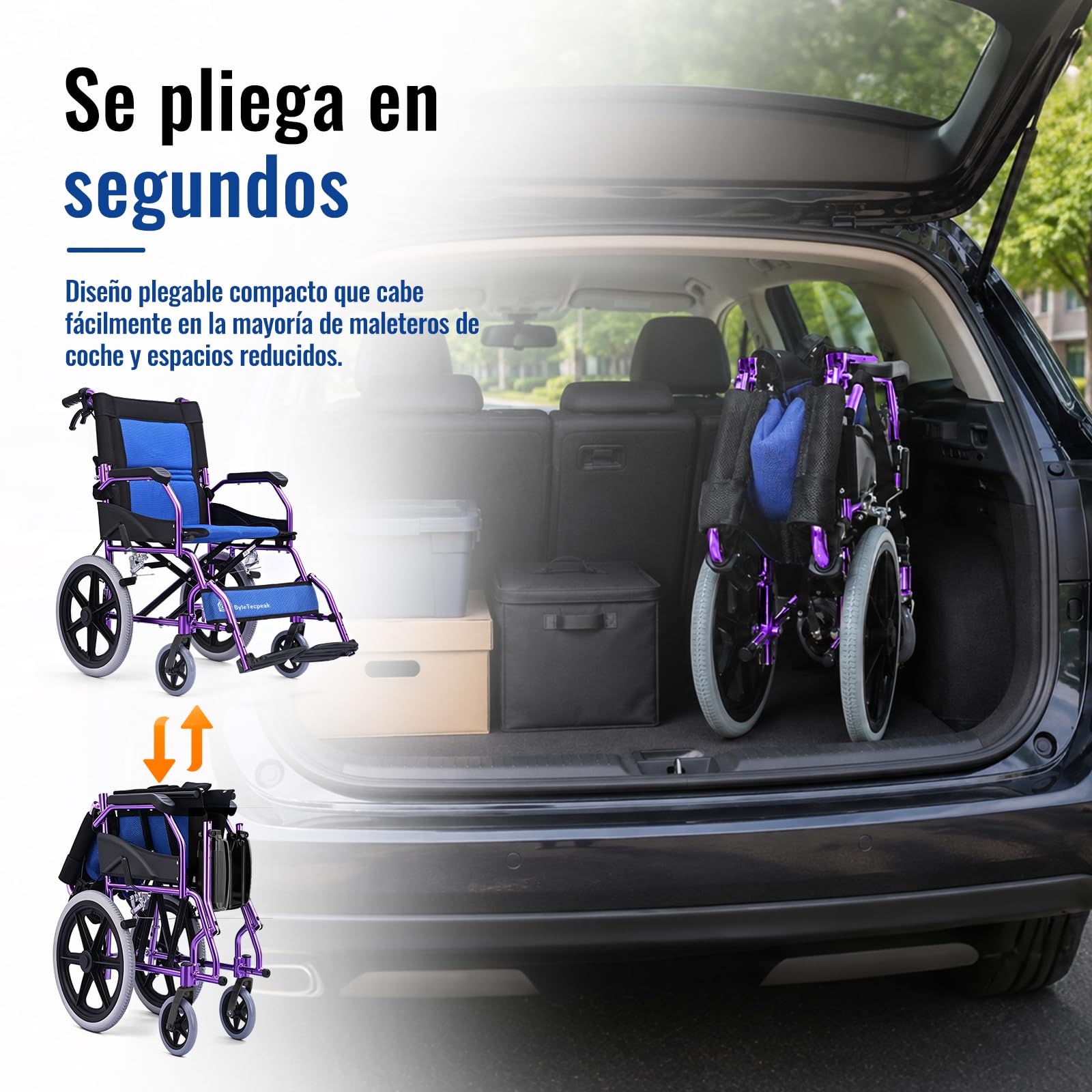 M3 Silla de Ruedas Plegable Ligera para Adulto, Fácil de Transportar, Doble Freno, Reposapiés Plegables, Soporta hasta 100 kg, Ideal para Mayores y Movilidad Reducida - Púrpura