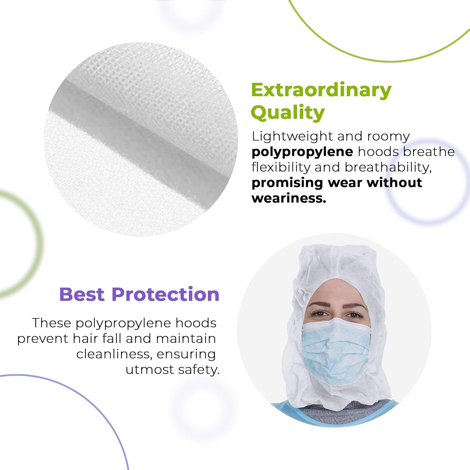 AMZ Medical Supply White Disposable Hood Caps, One Size. Pack of 1000 Polypropylene Disposable Hoods with Elastic Edge. Breathable Full Face Hair Net. Protective Caps Hoods Hairnets
