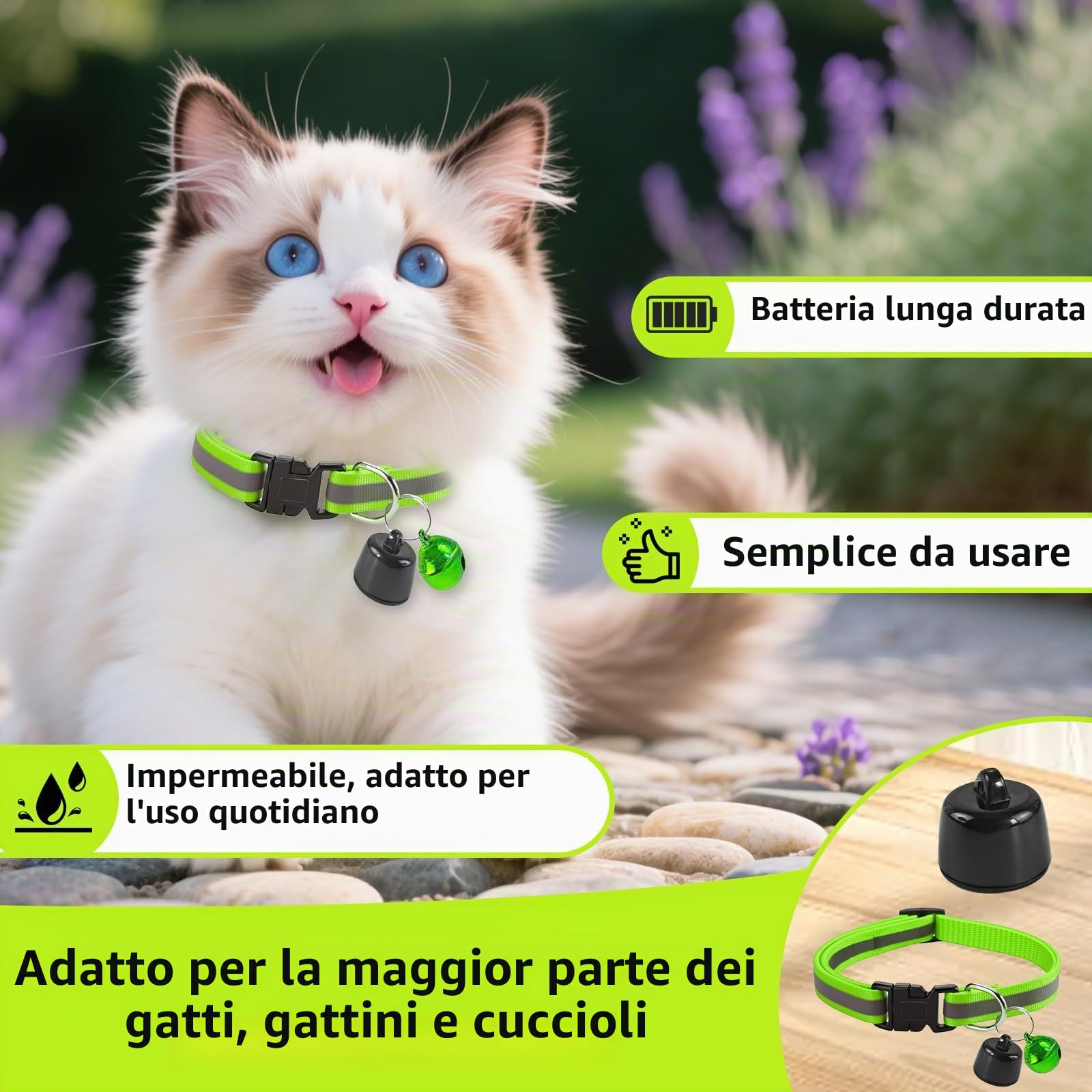 Tracciatore GPS per gatti, compatibile con iOS e Android, monitoraggio della posizione in tutto il mondo, tracker GPS senza ABO, mini localizzatore per gatti