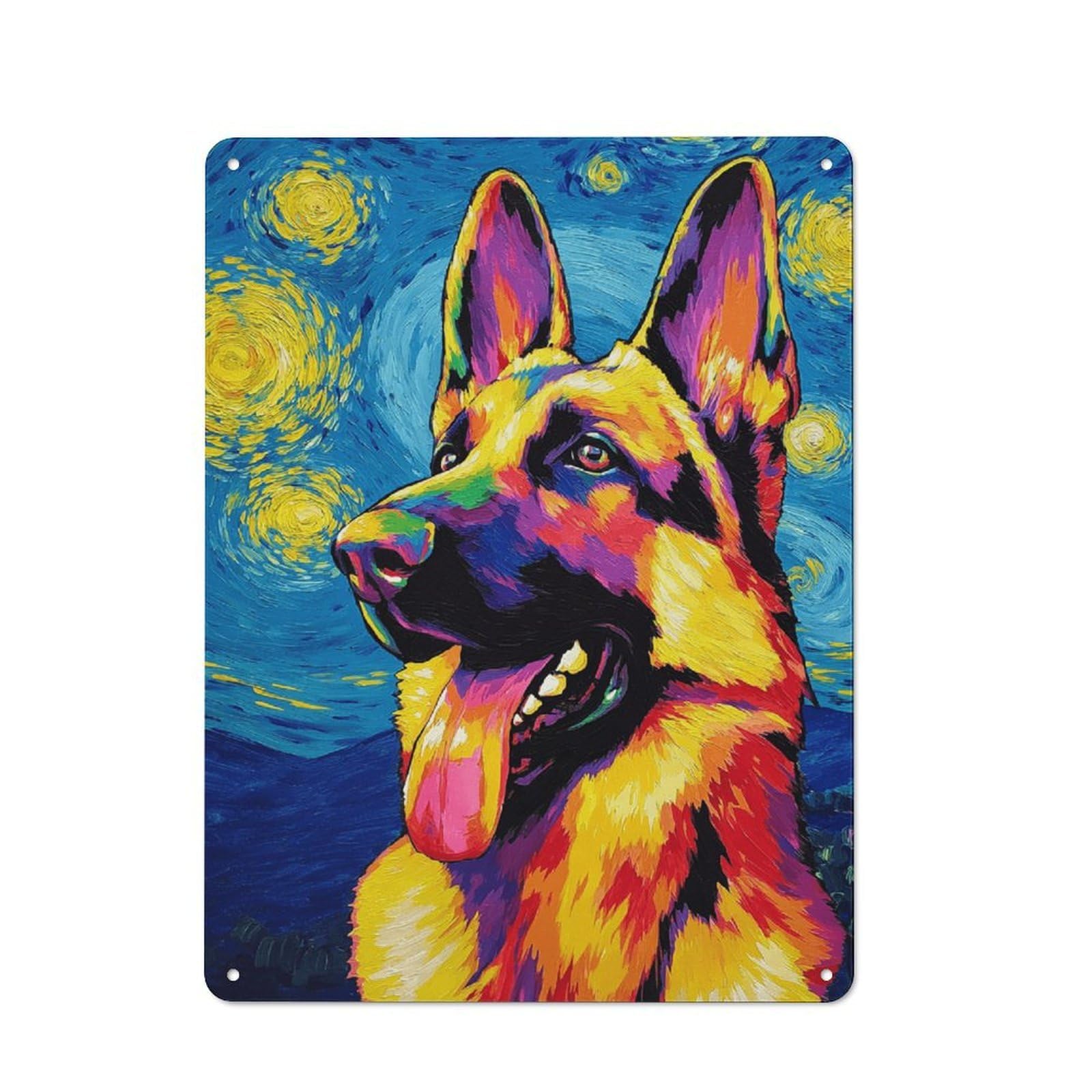 Junmoney Starry Night German Shepherd -3 Retro Metal Plaque 40X30cm For Garage Or Workshop, Housewarming Wall Decor For People Furnishing Garage And Workshop
