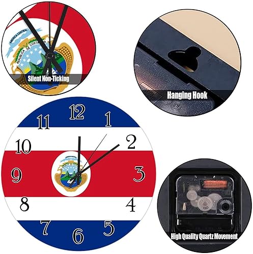 Miniatura 6 de Reloj de pared decorativo de madera con diseño de recuerdo de país de Costa Rica, reloj de pared silencioso de 10 pulgadas, reloj de pared redondo
