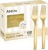100 Pcs Gold Plastic Forks, Disposable Plastic Forks, Plastic Utensils for Parties, Weddings, Picnics, Big Event, Daily Use - BPA FREE