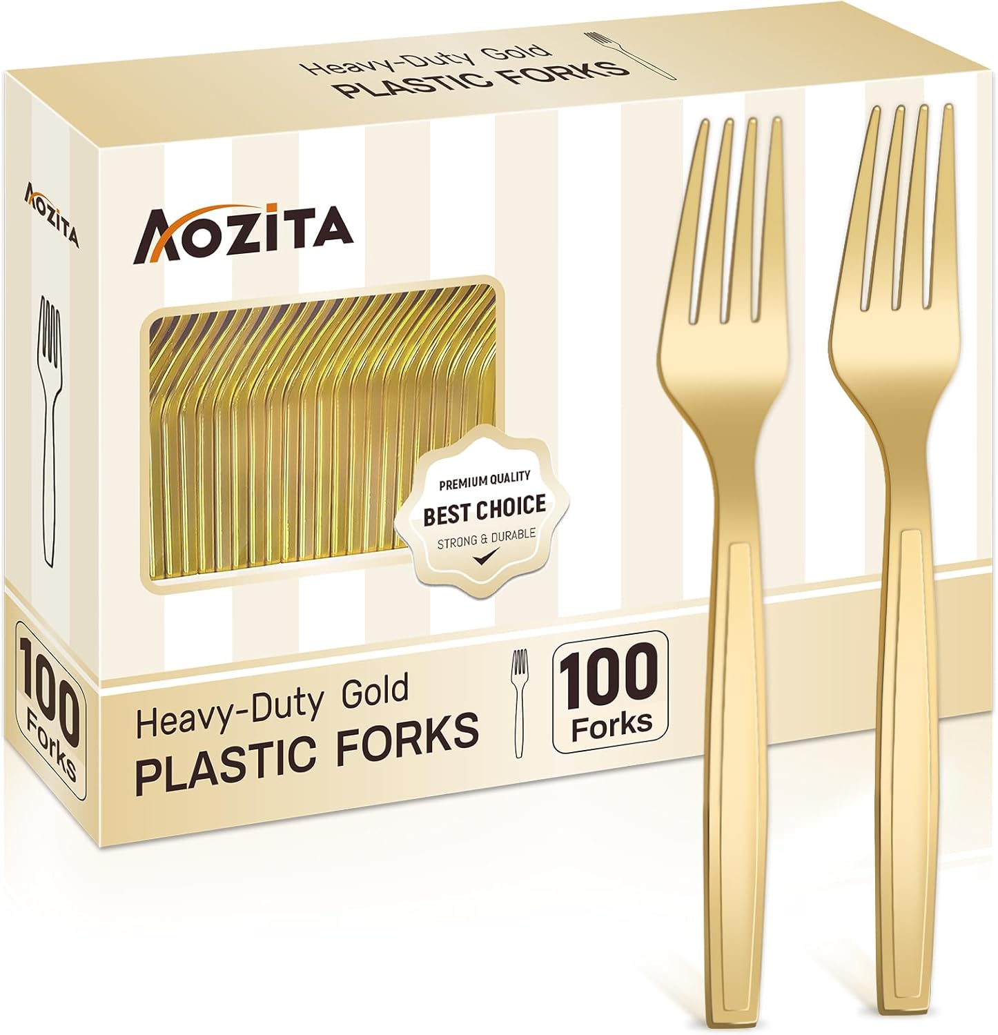 100 Pcs Gold Plastic Forks, Disposable Plastic Forks, Plastic Utensils for Parties, Weddings, Picnics, Big Event, Daily Use - BPA FREE - Amazon product rated Grade A