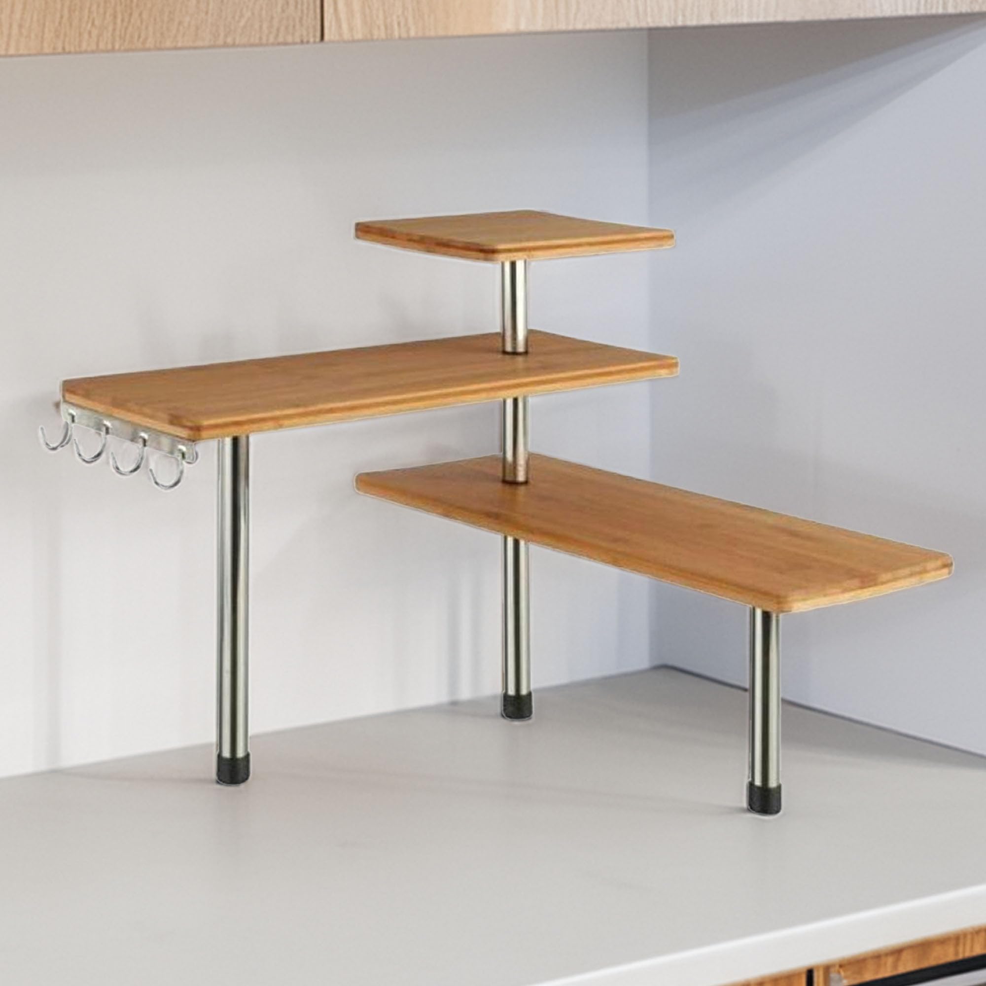WELL HOME - Mensola angolare in bambù per cucina, compatto ed elegante, 45 x 43 x 38,5 cm