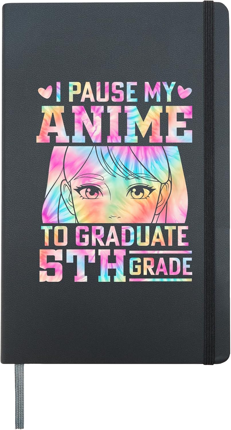 I Pause My Anime To Graduate 5th Grade Graduation tie dye Hardcover Journal, Black