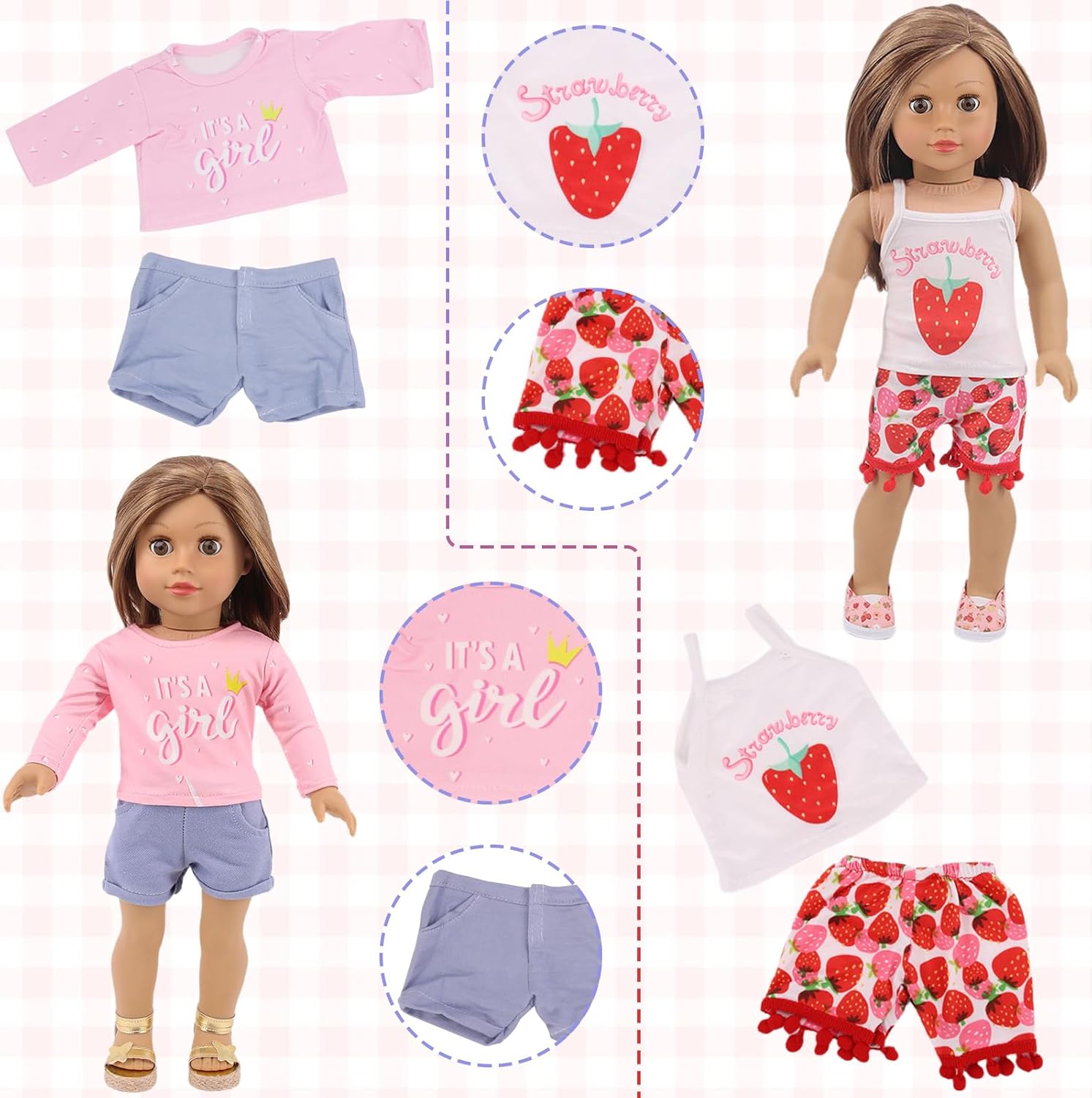 18 Pcs American 18 inch Doll Clothes,10 Sets Girl Doll Clothing and Accessories Outfits for 18 Inch Girl Doll,Including Dress,Shorts,Swimsuits (No Doll)
