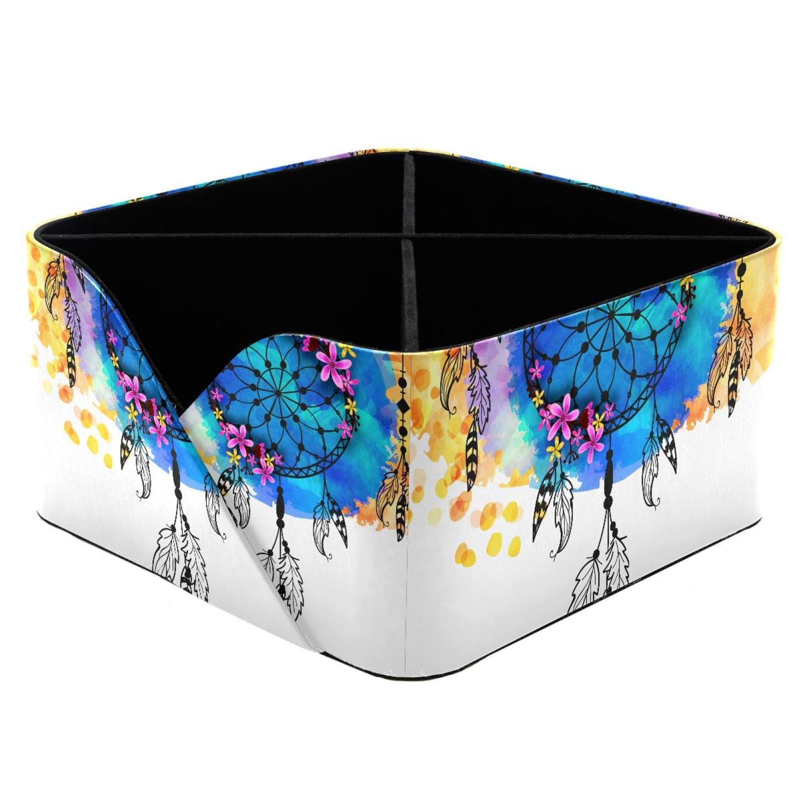 KengjuTesu Tribal Dreamcatcher Colorful Pattern Desktop Organizer Pen Holder, Rectangular Pencil Cup for Office, Study and Makeup Stations