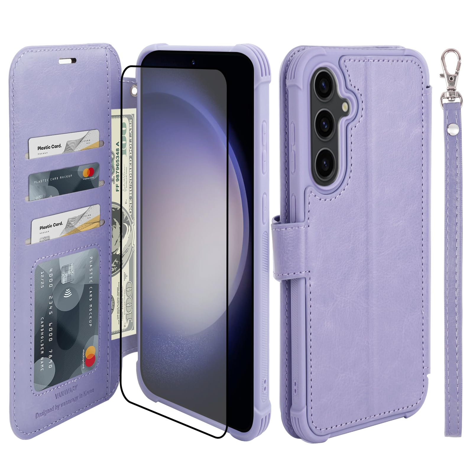 VANAVAGY Wallet Case for Galaxy S23 FE 6.4 inch, Clove Purple