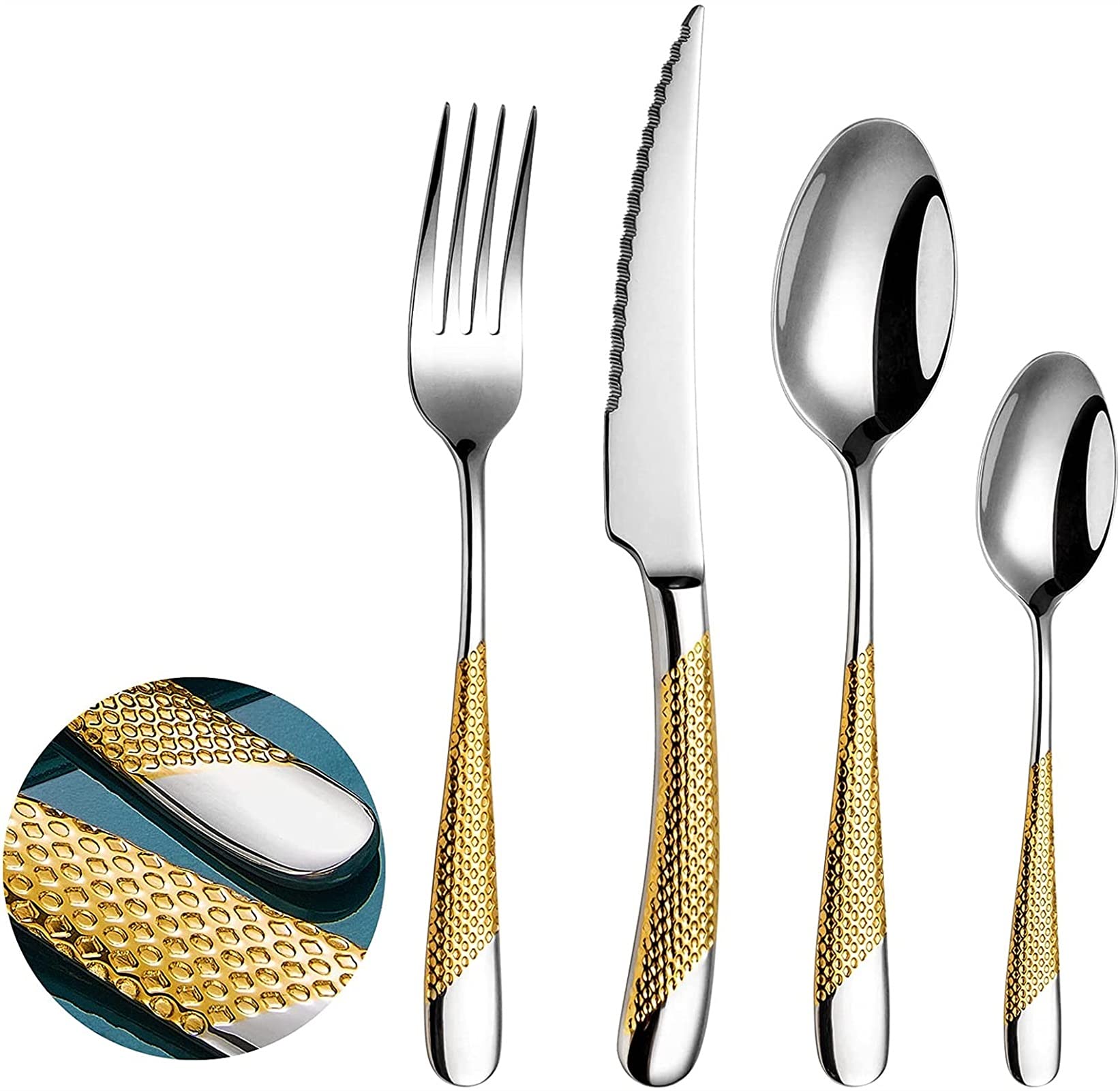 Edelstahl-Innenwarenmesser-Gabel-Löffel-Set-Spiegel-Finish (Color : 4pcs)