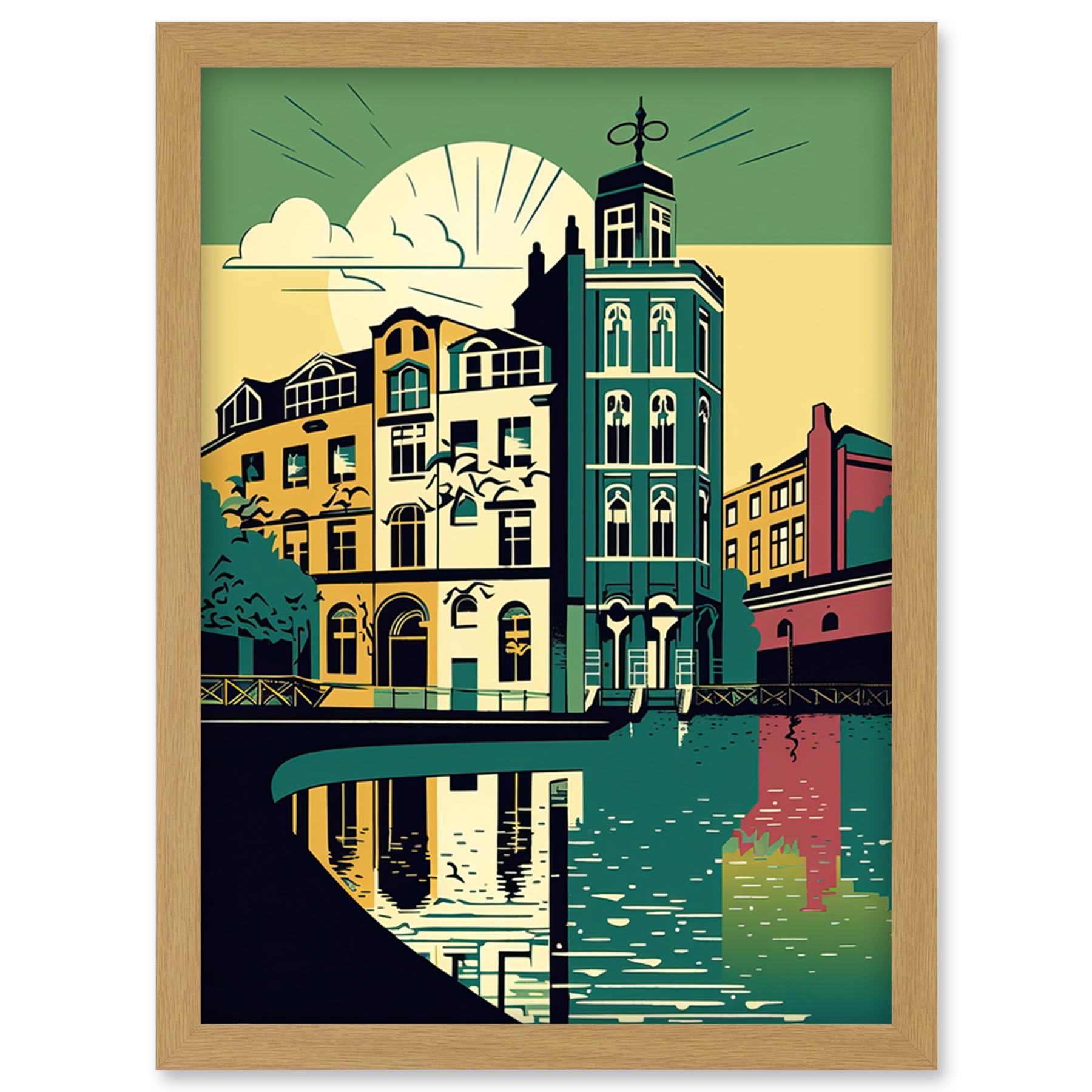 Artery8 Leeds City Architecture Waterfront Illustration Artwork Framed Wall Art Print A4