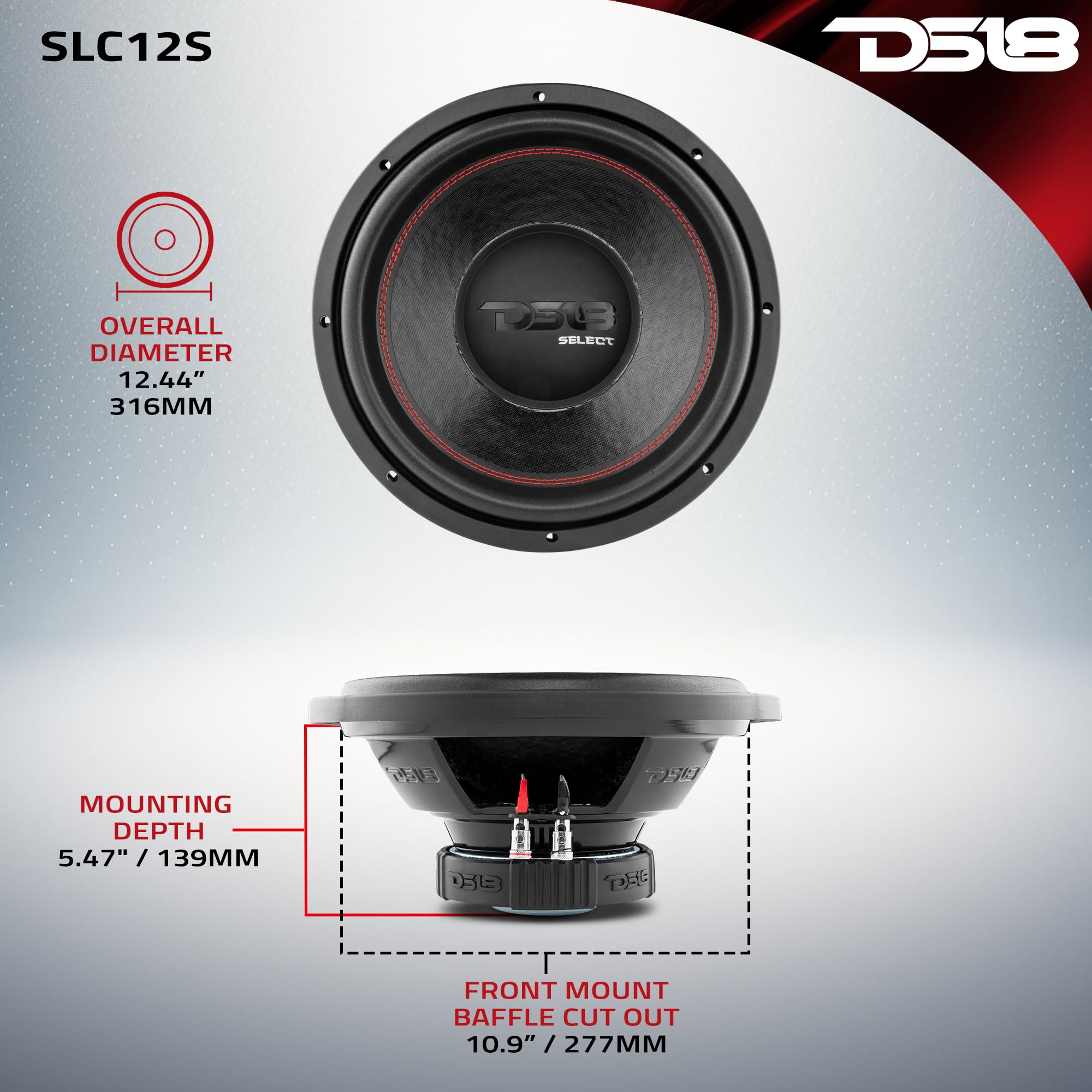 DS18 SLC12S Select Series - Subwoofer de bobina de voz única de 12 pulgadas, 500 vatios máximo, juego de 1