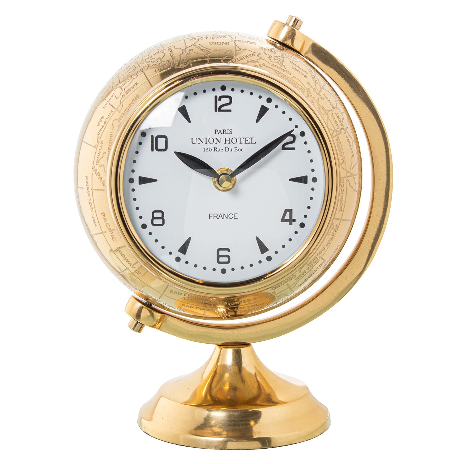 RELOJ 23361 SOBREMESA GLOBO TERRAQ. LATÓN DORADO BRILLO_24X16X20CM