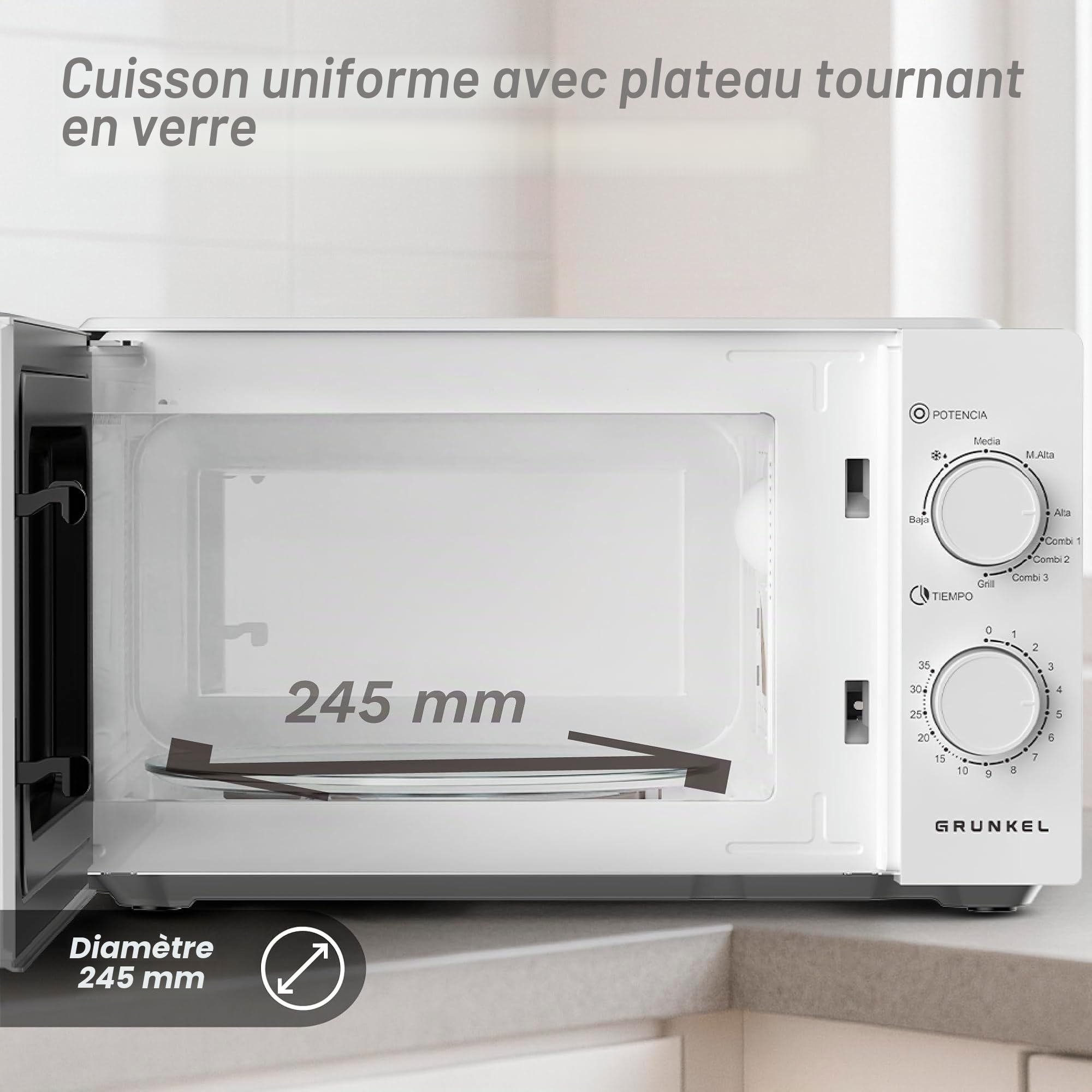 Four à micro-ondes avec gril, 20-25 litres, 700 W + 900 W ou 850 W + 1000 W gril, 5 niveaux de puissance, 3 modes de combinaison, minuterie 30 minutes (700-900 W, 20 litres)