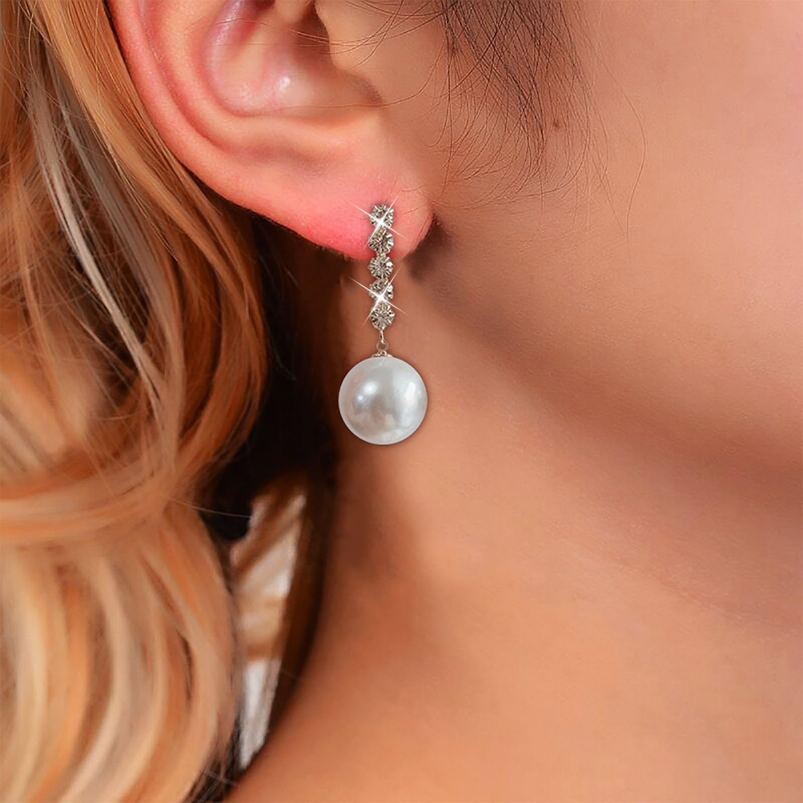Inilbran Boho Orecchini di perle di cristallo Orecchini pendenti di perle dorate Orecchini pendenti con cz luccicanti Orecchini vintage con perle barocche Gioielli per donne e ragazze