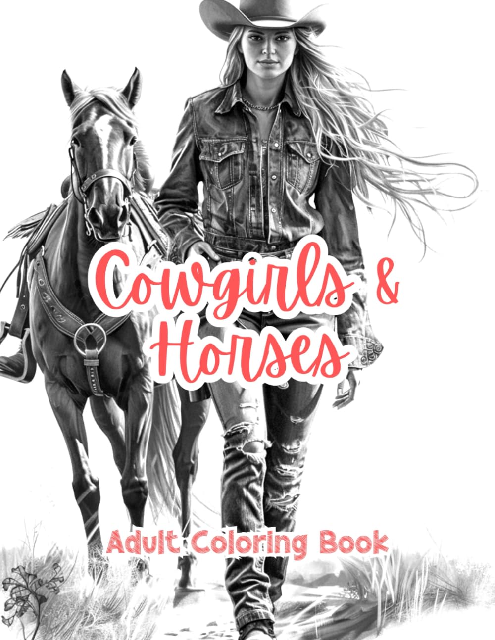 Cowgirls & Horses Adult Coloring Book Grayscale Images By TaylorStonelyArt: Volume I (Artful Designs for Healing)