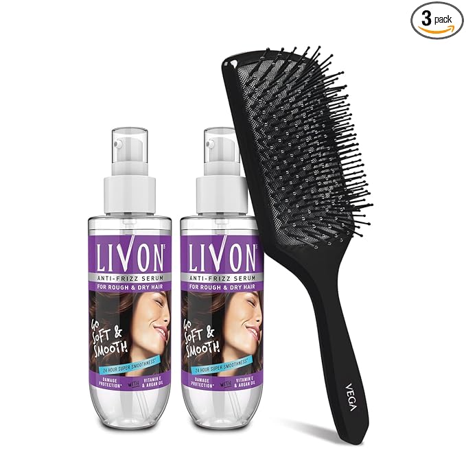Livon Serum for Dry & Rough Hair for 24 Hour Frizz-free Smoothness,100 ml (Pack of 2) with Vega Hair Brush at Rs. 567
