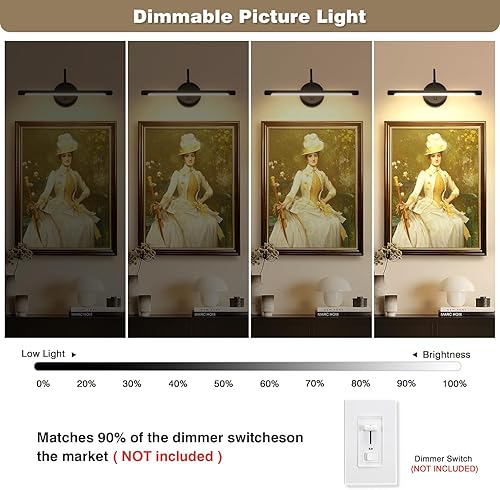 Miniatura 4 de JOOSENLUX Luces de imagen para pinturas cableadas de 16.5 pulgadas de largo, regulables, luces de pared negras con dirección de iluminación