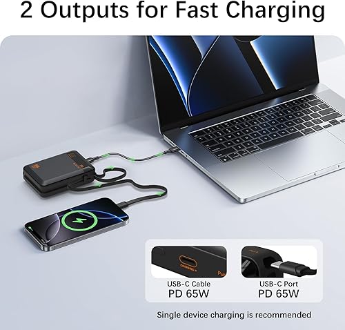Miniatura 4 de Power Bank - Cargador portátil para portátil de 65 W, batería de carga rápida de 20000 mAh con cable USB C bidireccional integrado, cargador de