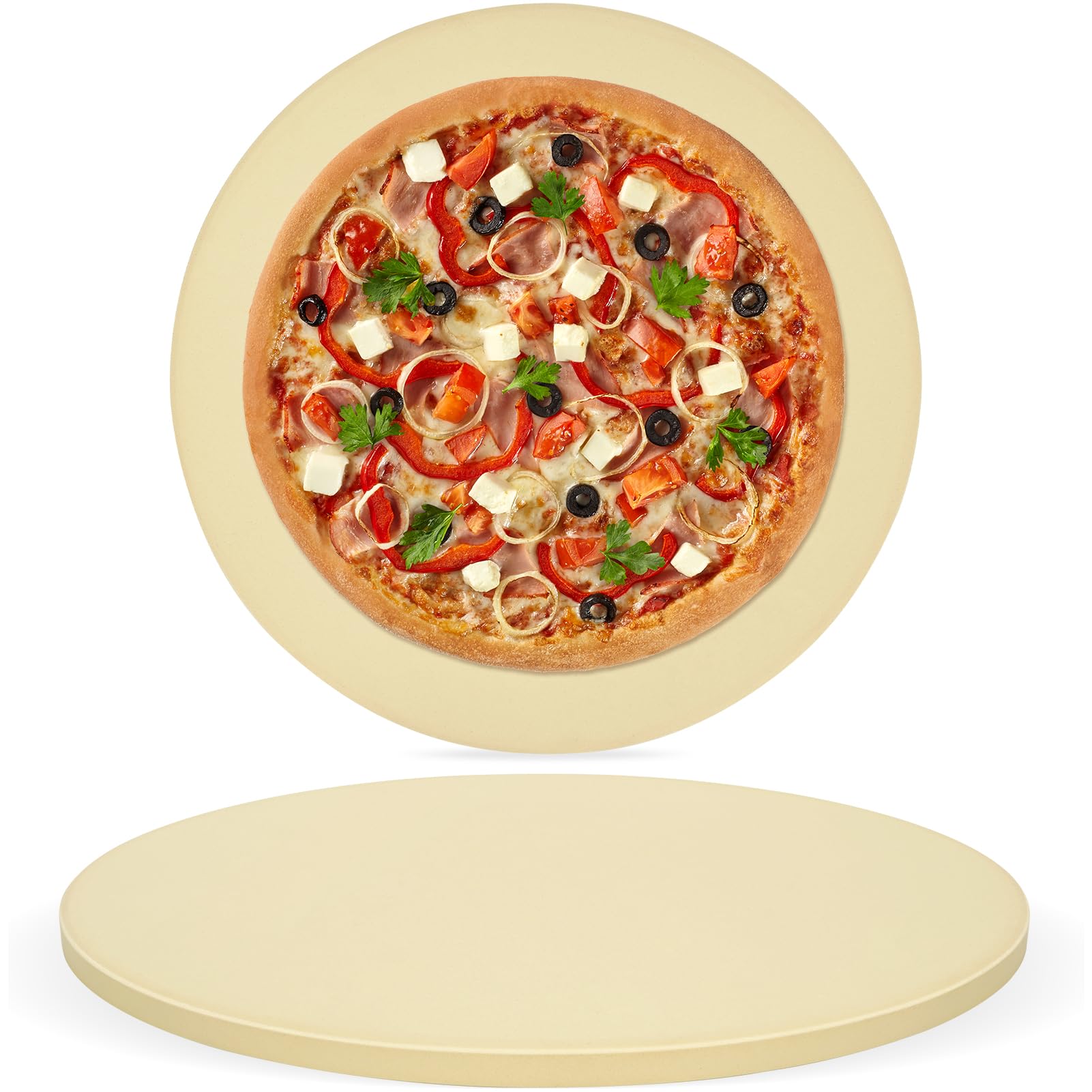 good gain pizza stone for oven grill - 15'' round baking stone for bread, pies | cordierite oven stones for cooking | indoor,outdoor | durable, heat shock resistant (beige)