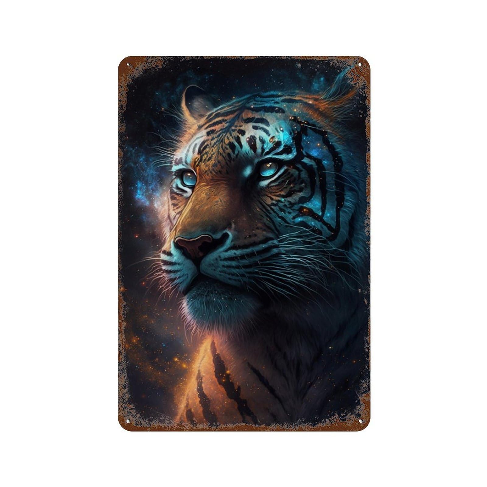 Rust Effect Galactic Tiger Portrait-19 Rustic Tin Plaque 11.8"x7.9", Industrial Home Decor for Bistro, Counter And Cafe Decor