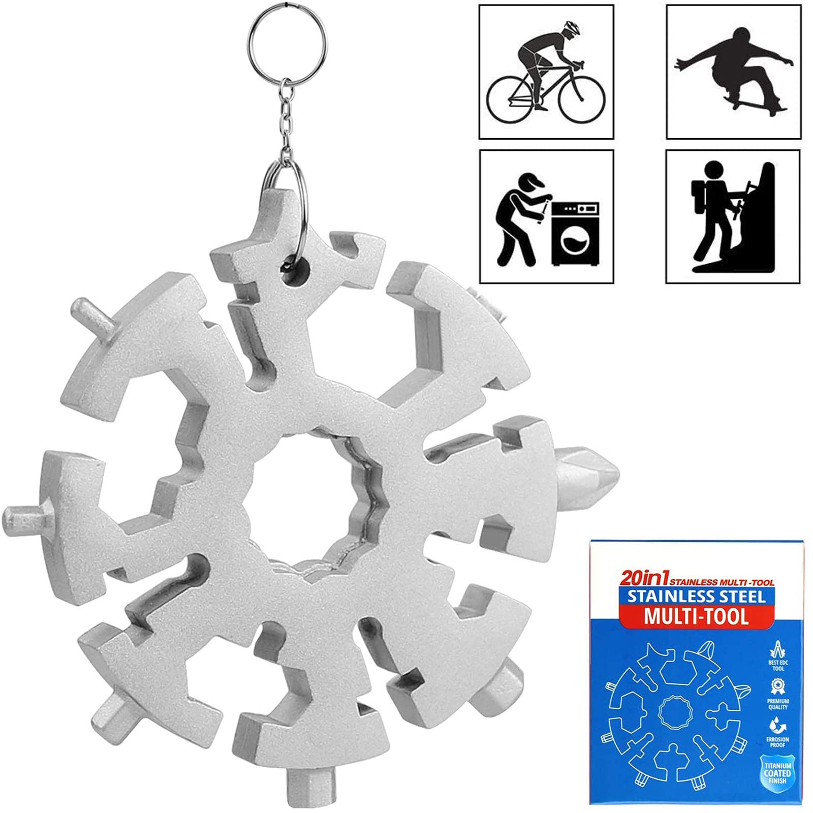 Gifts for Men - 20-in-1 Snowflake Multi-Tool, Advent Calendar Men 2021, Father's Day Gift, Gadgets for Men, Cool Tool Small Gift for Dad, Man (Silver)