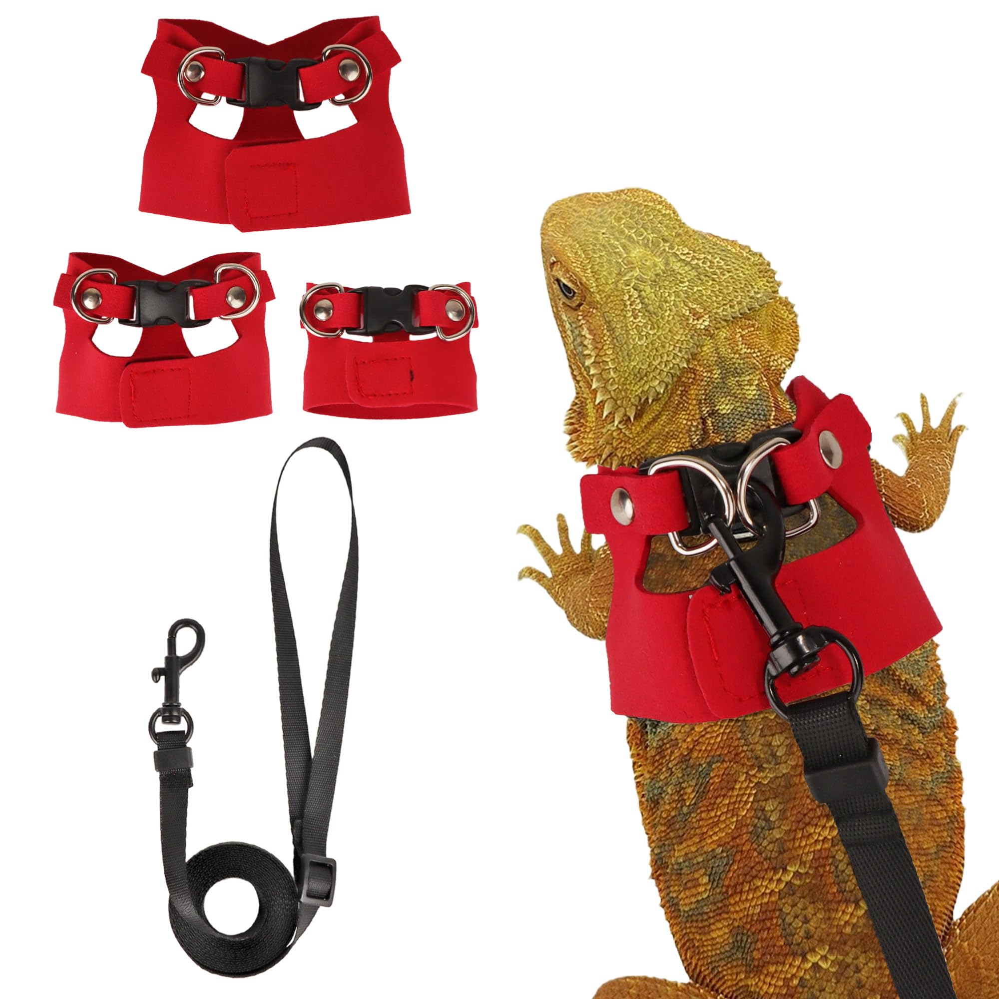 ADOGGYGO Christmas Bearded Dragon Harness Leash Set, 3 Size Pack, Red