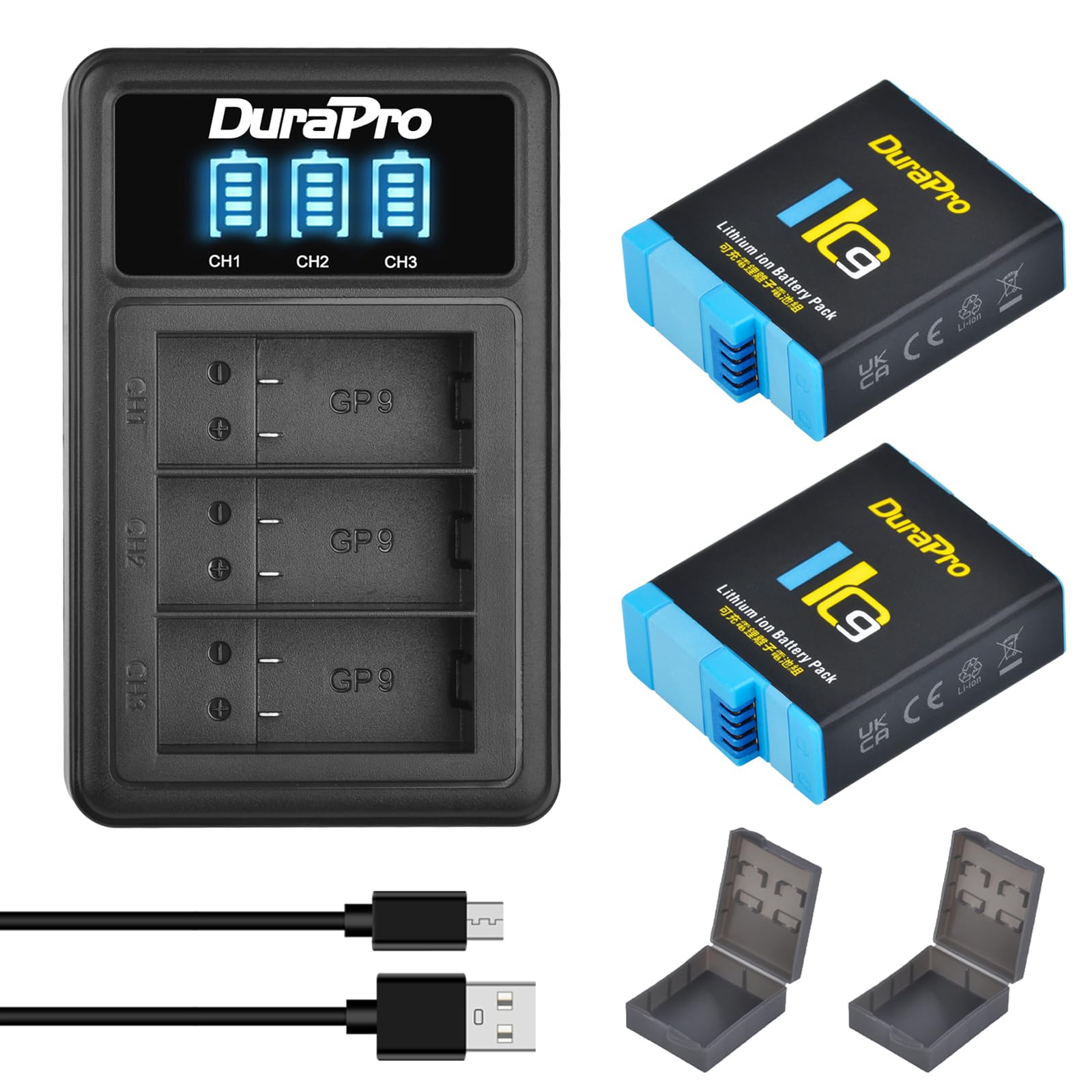 DuraPro 2x 2100mAh Akkus + Ladegerät Für GoPro Hero 13 Black – Mit LCD-Anzeige, Typ-C
