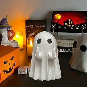 Ghost Halloween Decor, Spooky Home Decorations, Quirky Halloween Home Decor Indoor, Resin Finger Ghost Statue Gift for Porch, Props, Tabletop, Desk