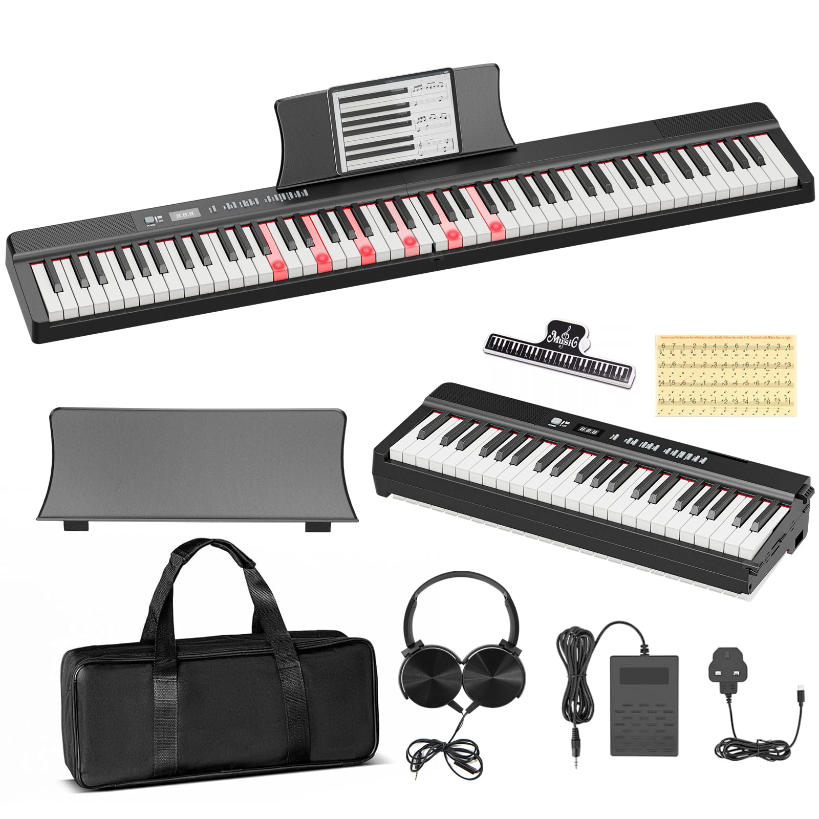 UMOMO Pianoforte digitale pieghevole a 88 tasti con tasti illuminati, pianoforte a tastiera semi-pesata full size con MIDI, pianoforte portatile elettrico per principianti con pedale sustain, borsa